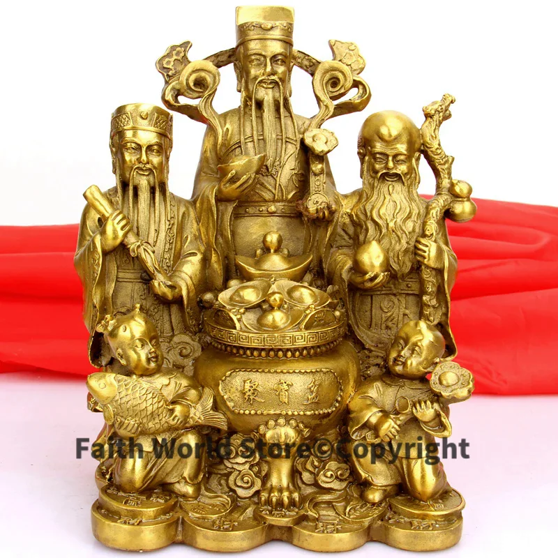 

WOW- Bring in wealth HOME office TOP Money Drawing efficacious Mascot # FU-LU-SHOU treasure Cornucopia FENG SHUI Brass statue