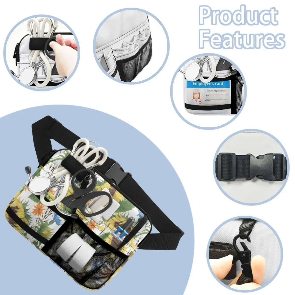 Vintage Sunflower Oil Painting Nurses Fanny Pack Durable Nurse Belt Organizer Casual  Portable Waist Pouch Case Tool Bags Gift