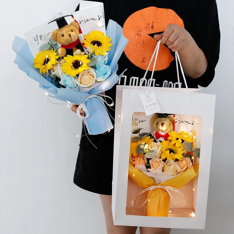 코바늘 꽃다발 어머니의 날 꽃다발 졸업 꽃다발 조화 웨딩 선물 완성된 해바라기 홈데코
