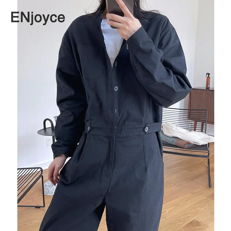 

Vintage Black Cargo pants Loose Jumpsuit Women Japanese Fashion Cotton One-piece Pants Casual Playsuit Street Wears Spring New