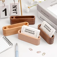 Business Card Holder Wooden Organizer Office Desk name card Display Stand with Pen Slot Memo Pad Cards Stand Card Holder Storage 5