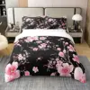Japanese Duvet Cover Set, Sakura Tree Flowers Cherry Blossoms Spring Theme Art, Decor 3 Piece Bedding Set with 2 Pillow Shams 3