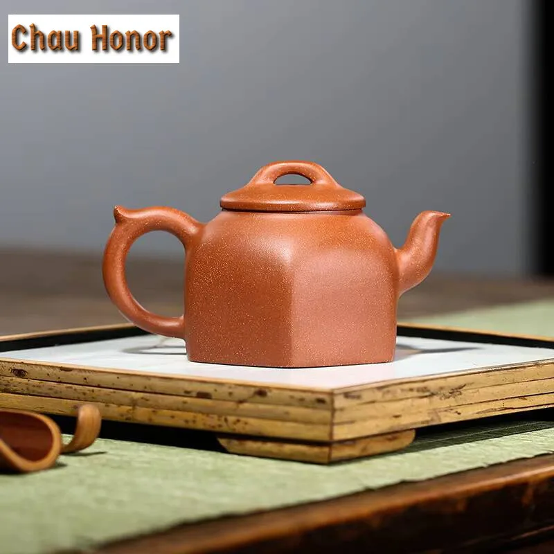 180ml Yixing Purple Clay Teapot Handmade Square Pot Zhu Mud Beauty Kettle with Filter Household Customized Tea Sets Collection