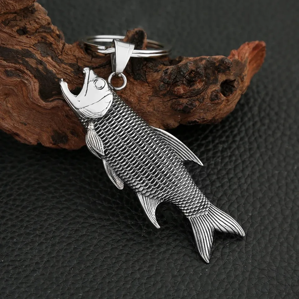 New Punk 316L Stainless Steel Fish Keychain Vintage Silver