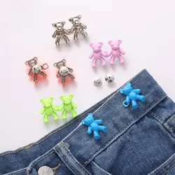 2Pcs Detachable Metal Bear Tighten Waist Button for Women Skirt Pant Jeans Adjustable Waist Clip Metal Pins Clothing Accessories