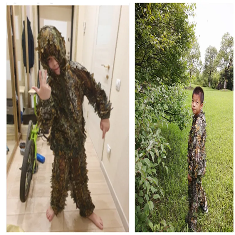 Outdoor Ghillie Suit Clothes Jungle Suit Wild Leafy Design Clothing Pants Hooded Jacket Men Women Kids