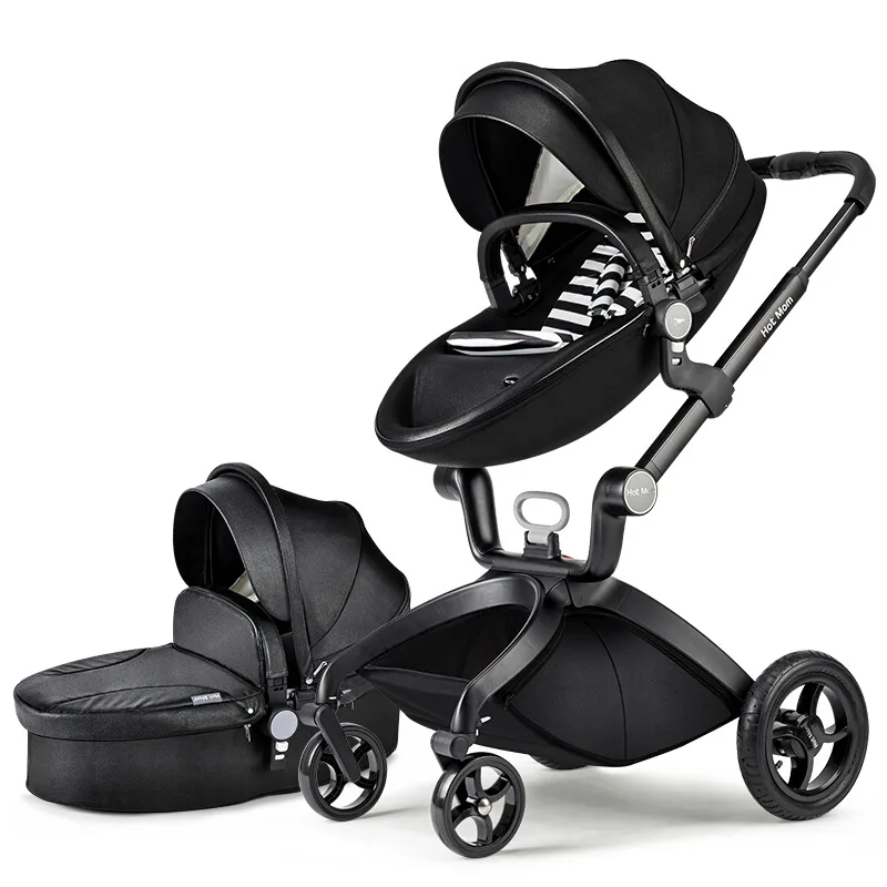 New Luxury PU Leather Baby Stroller,High-Grade Baby Stroller High Landscape Infant Carriage,eggshell Stroller,Folding Pram