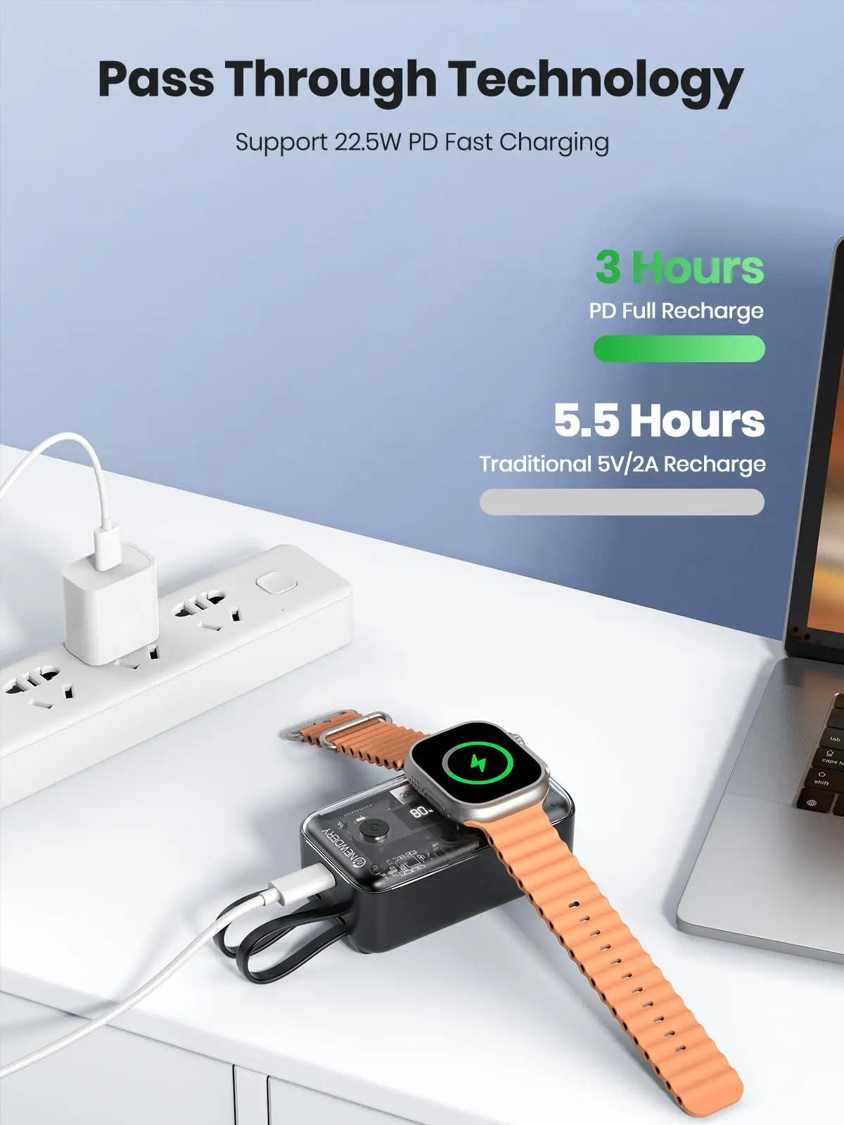 NEWDERY Portable for Apple Watch Charger 10000mAh Power Bank 22.5W Fast Charging for iPhone,iWatch,Samsung,LG Phone Battery Pack 5