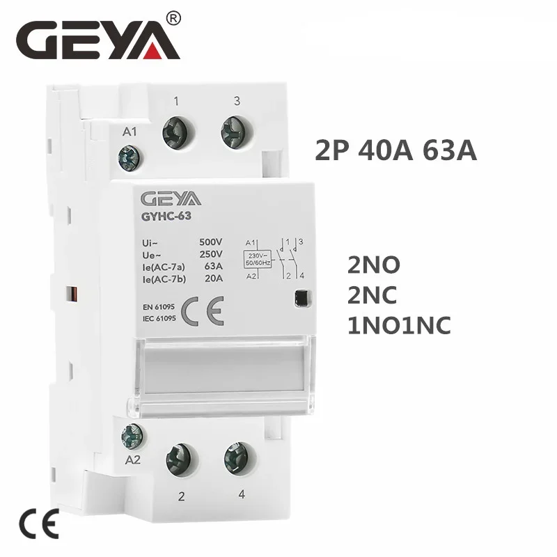 

GEYA 2P 40A 63A 2NO 2NC 1NO1NC Din Rail AC Contactor House Use or For Charging Pile Contactor Good Quality