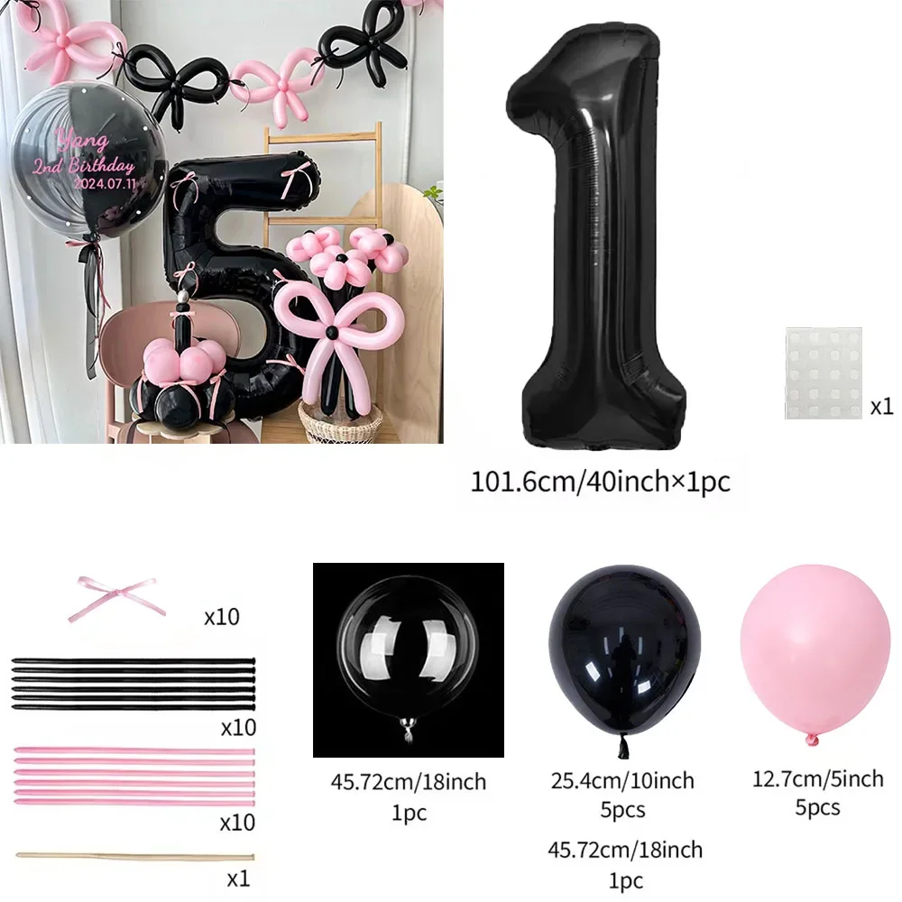Pink Balloon Set - 45 Pieces with Black Number Balloons 0-9 for Girls Birthday  Anniversary Decoration