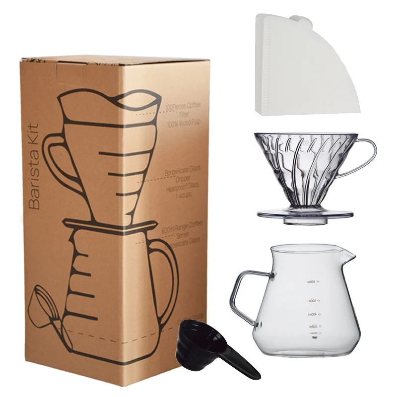 Coffee Dripper Set Pour Over Coffee Dripper Set 600ml Glass Server V02 Funnel Drip Maker with Filter Paper