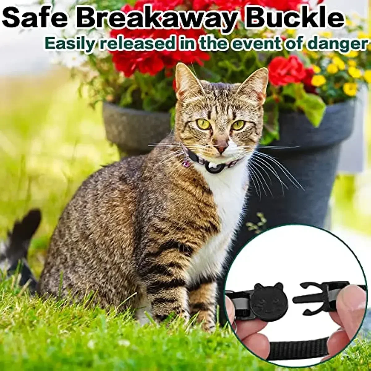 Airtag Cat Collar Breakaway, Reflective Kitten Collar with Apple Air Tag Holder and Bell for Girl Boy Cats, 0.4 Inches 3