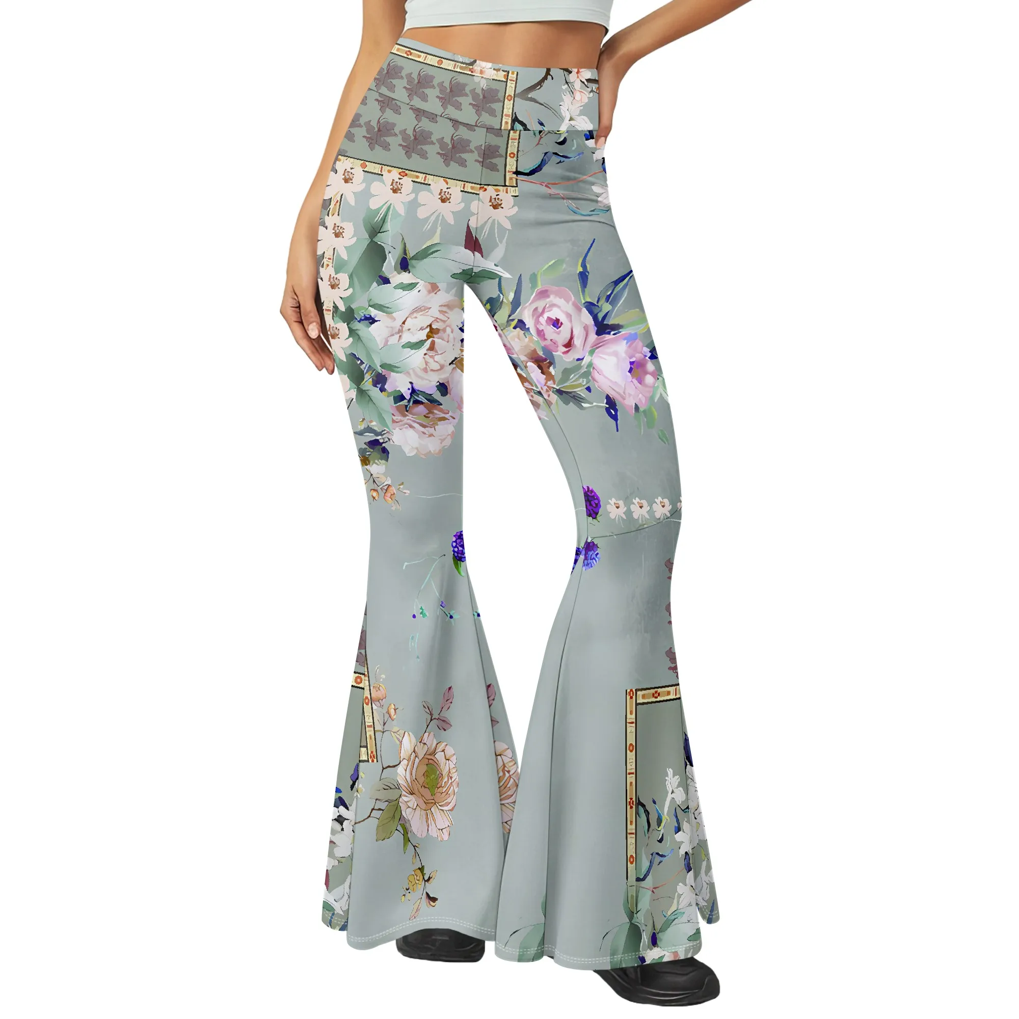 Damen-Freizeithose mit 3D-Druck für Frühling und Sommer, modische Schlaghose mit hoher Taille. – Detail 1
