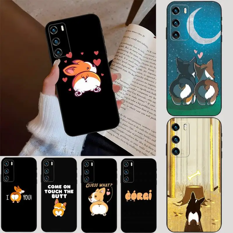 Corgi Butt Puppy Lovely Phone Case Black Soft Per Huawei P40Pro P20 P30 P10 Plus Lite Pro Y5 Y6 Y7 Y8 Psmart 2019 2020 Funda