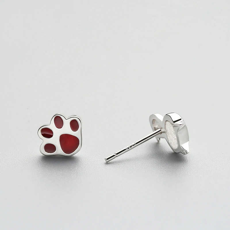 SOFTPIG Real 925 Sterling Silver Asymmetry Red Enamel Glossy Cat Stud Earrings For Women Cute Fine Jewelry Minimalist Bijoux