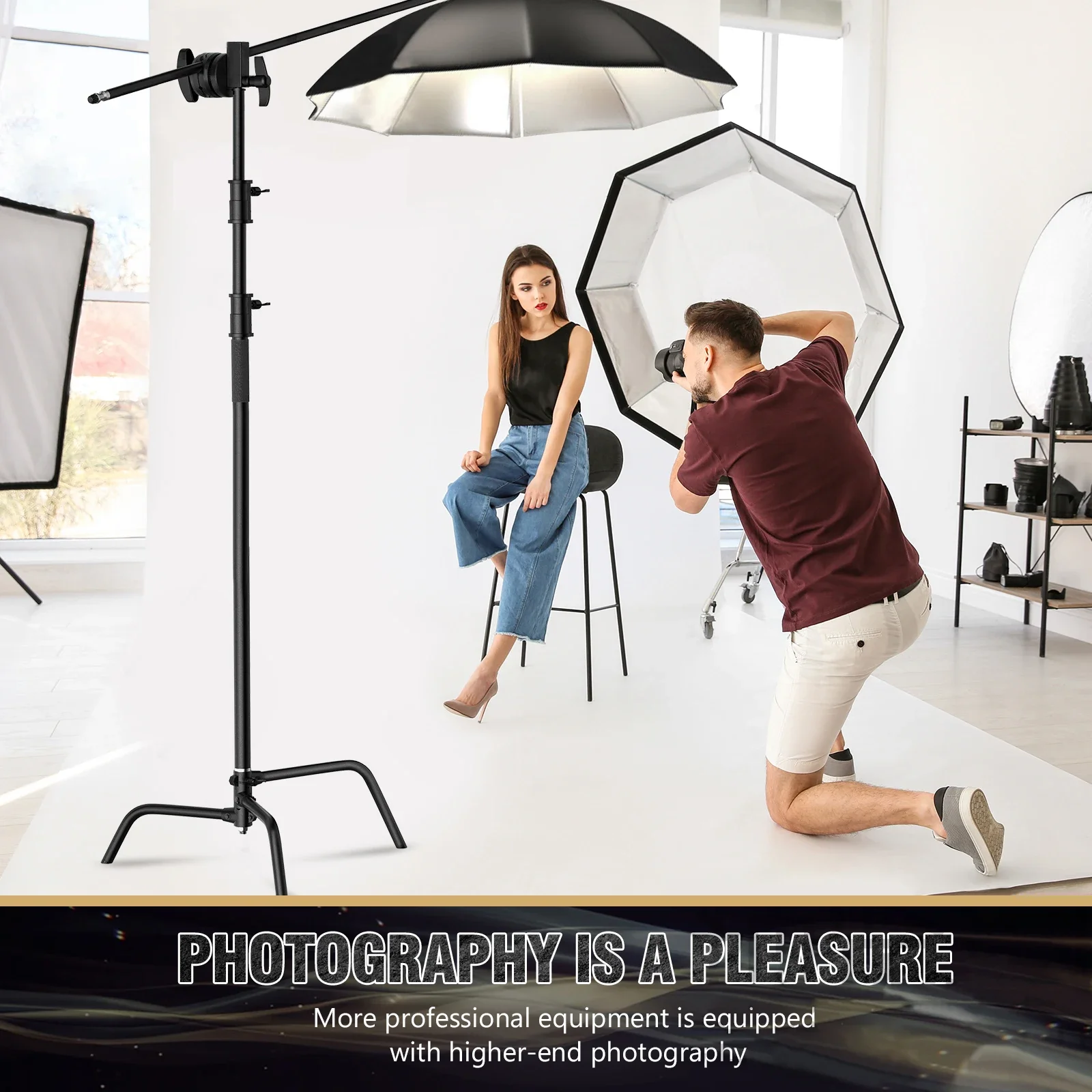 SH 2.6/3.3M Professional Studio Magic Leg With Sandbags Heavy Duty Stainless Steel C Stand Portable Video Lighting Equipment