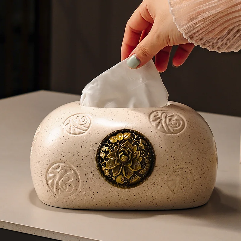 Ceramic tissue box, light luxury high-end living room, household coffee table, dining table paper, drawer paper box, high-end se 3
