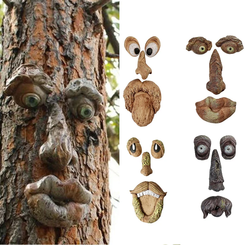 

Fun Features Old Man Tree Face Embrace Garden Art Creative Outdoor Glow Bark Resin Sculpture Whimsical Easter Decoration Gift