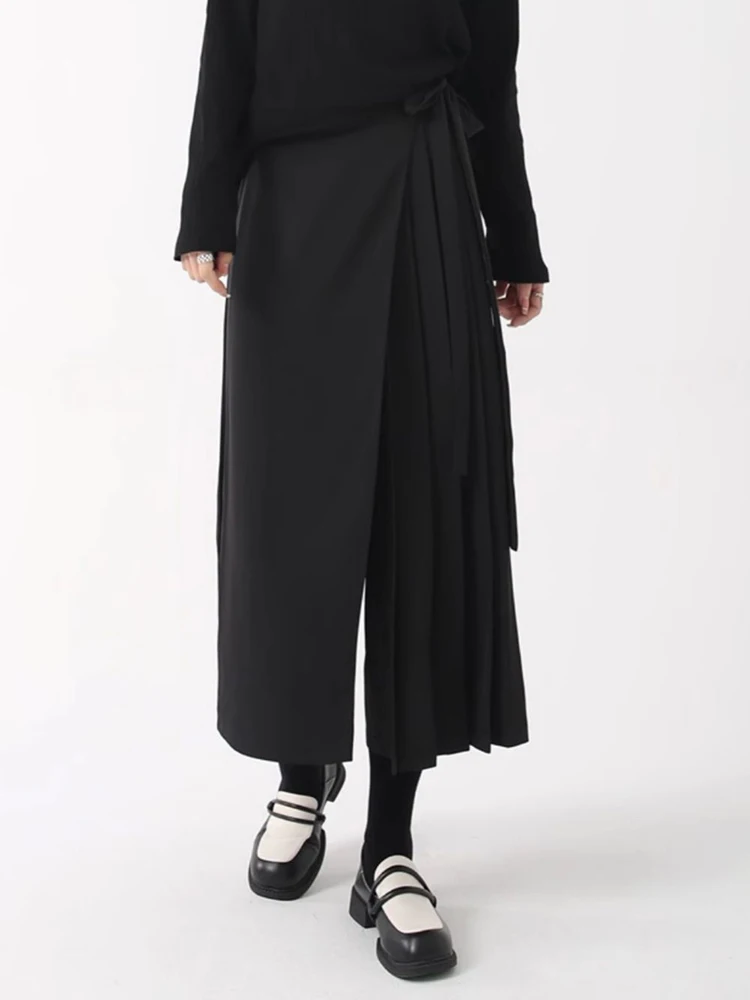 [EAM] High Elastic Waist Bandage Pleated Elegant Wide Leg Pants New Trousers Women Fashion Tide Spring Autumn 2026 1DH9564