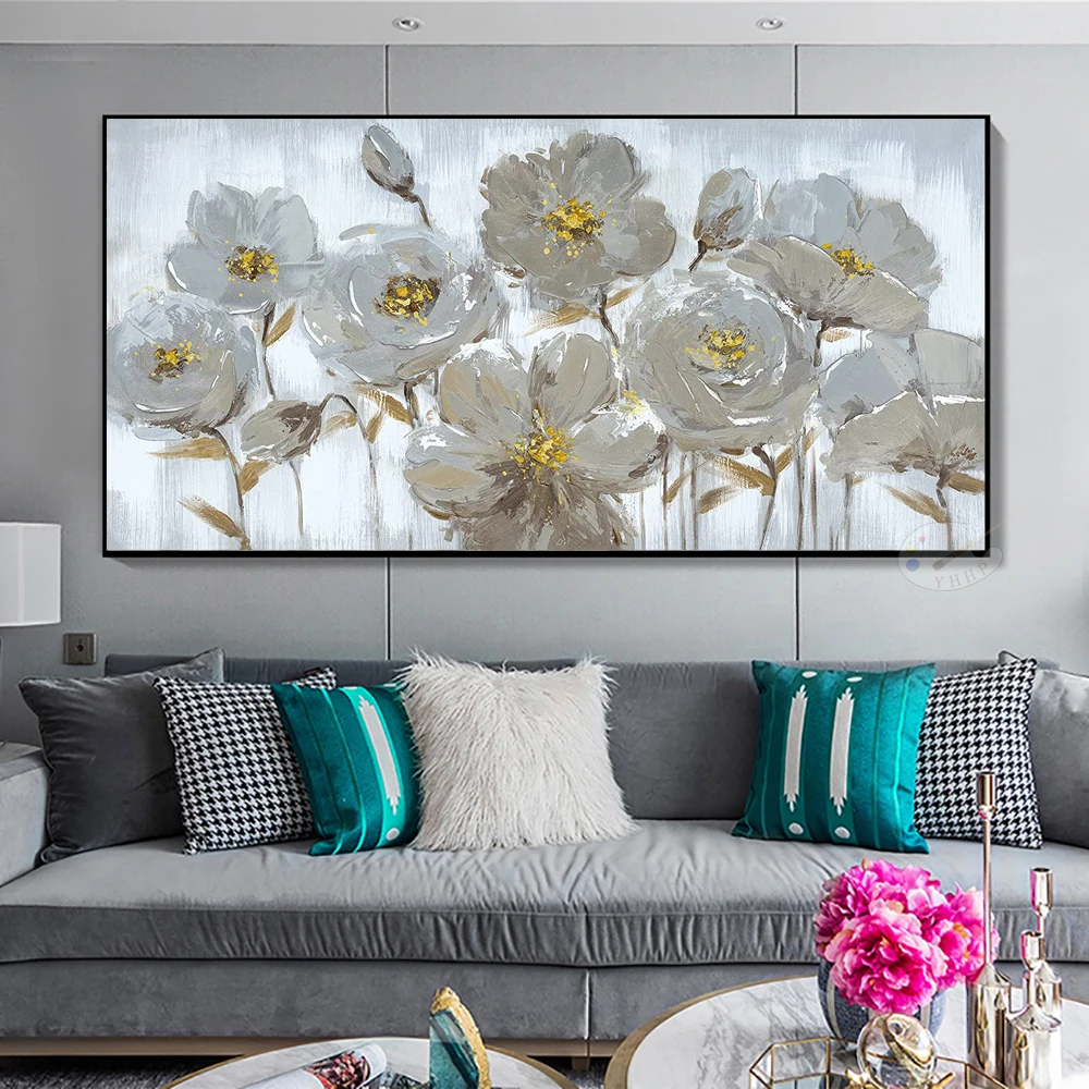 

Oil Paintings Hand Painted Canvas White Shell Flower Home Wall Decor Luxury Decoration Chambre Vintage Art Living Room Mural
