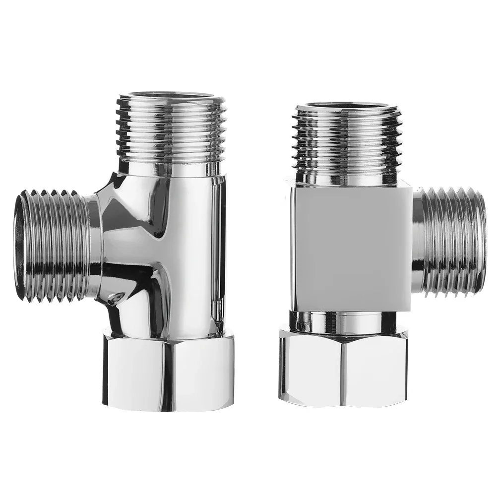 1/2" 3 Way T Shape Faucet Adapter Valve Brass Chrome Diverter Water Separator Tap Splitter Connect Shower Head