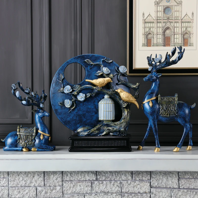 

American Resin Lucky Deer Birds Ornaments Fengshui Home Livingroom Table Furnishing Decoration Office Desktop Figurines Crafts