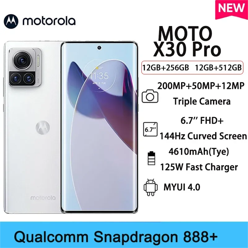 

Телефон Motorola MOTO X30 Pro, телефон с глобальной прошивкой, тройная камера, 125 Вт, быстрая зарядка, Android 12, Snapdragon 888 Plus, изогнутый экран 6,7 дюйма