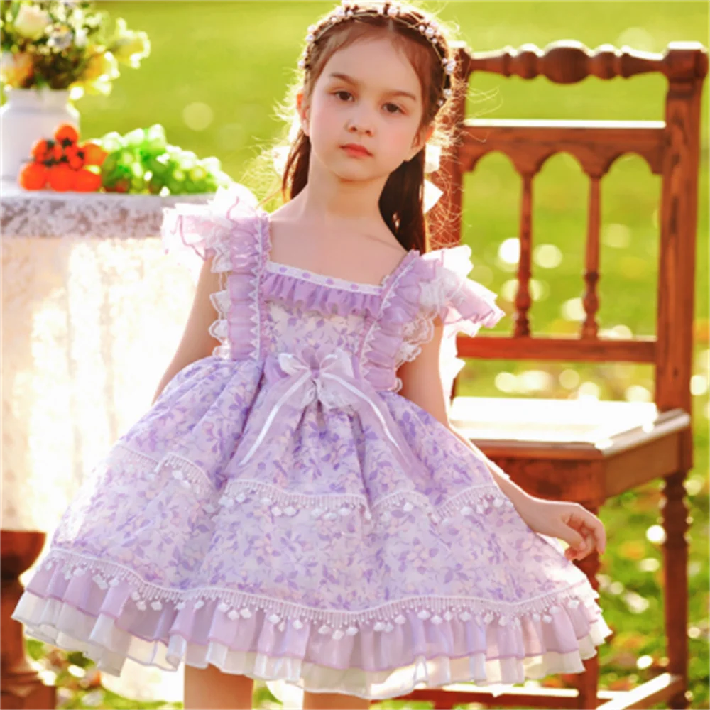 

Summer new girl Lolita princess dress children vest purple mesh stitching fashion leisure party dresses