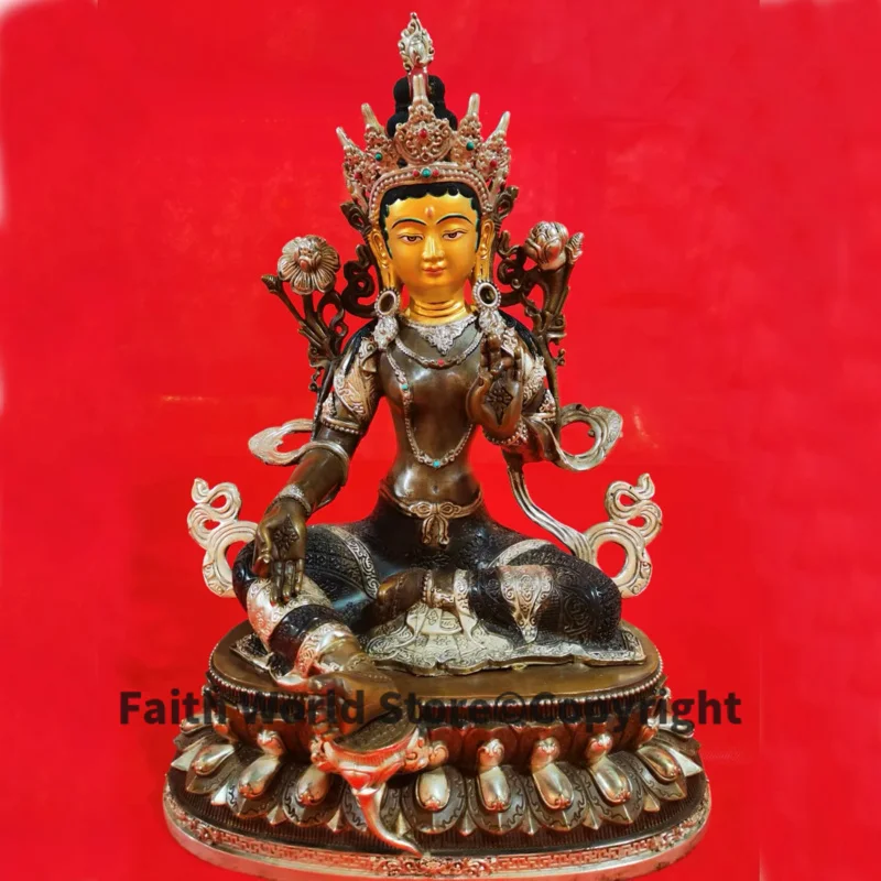 

45cm Buddhism good gold gilding Buddha brass statue HOME family effective protection bronze GREEN Tara Guan yin Buddha statue