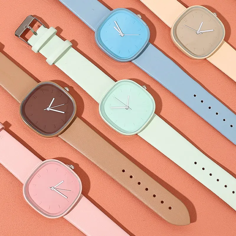 New Arrived Simple Square Watch Women Quartz Leather Strap Fashion Wristwatch Ladies Macaron Female Waterproof Clock 1