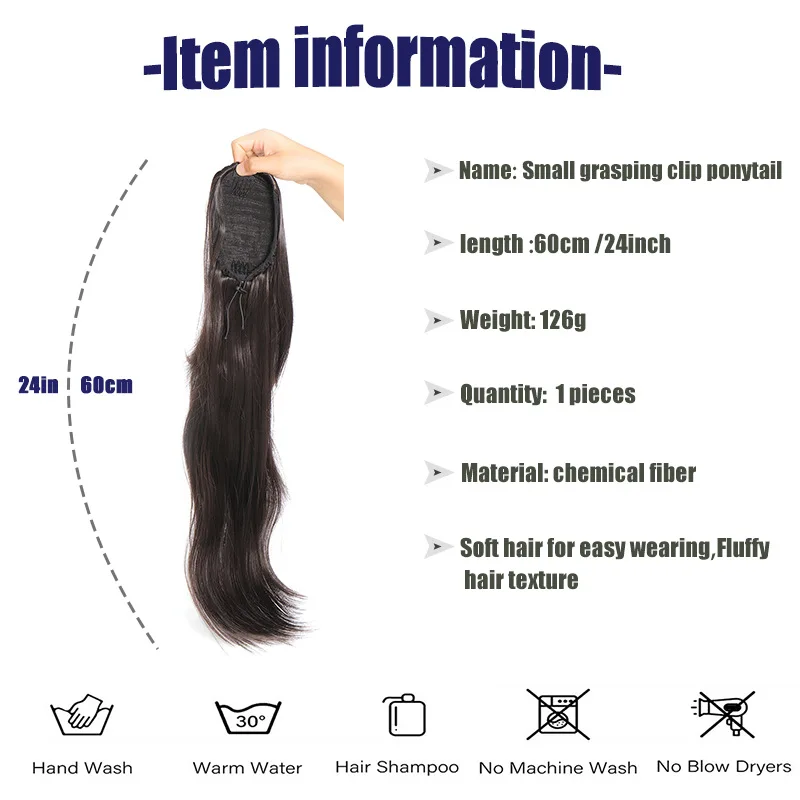 Tail Curl Micro-curly Drawstring Wig Ponytail Long Curly Synthetic Wig Hair Extension Ponytail For Women Natural Ponytail Black