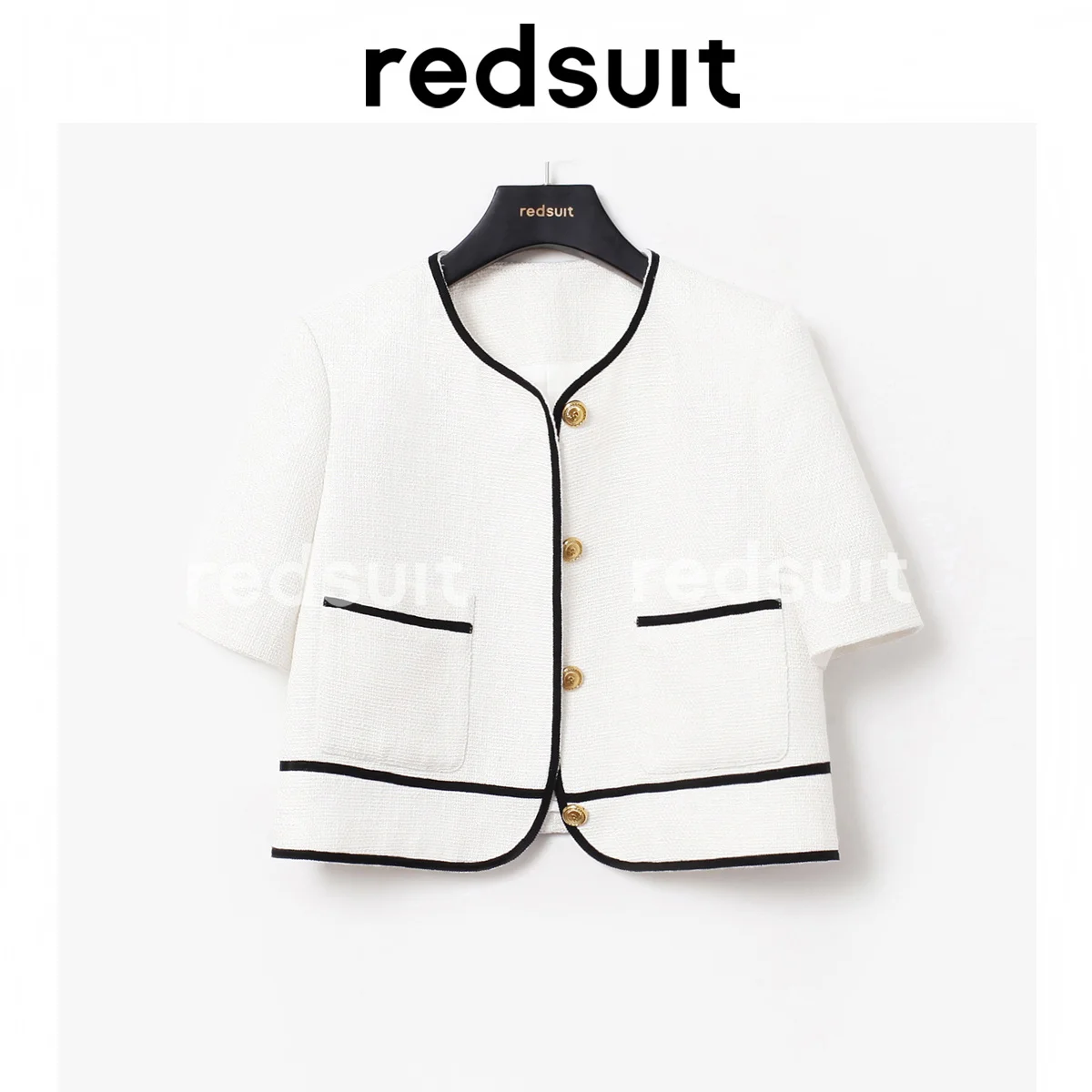 

Cool and White Little Fragrant Commuting Thin Short Sleeved Coat Minimalist Four Button Coat Summer