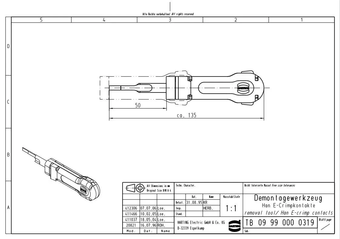 09990000319 HARTING 16A NEEDLE EXTRACTOR WIND POWER HAN HEE