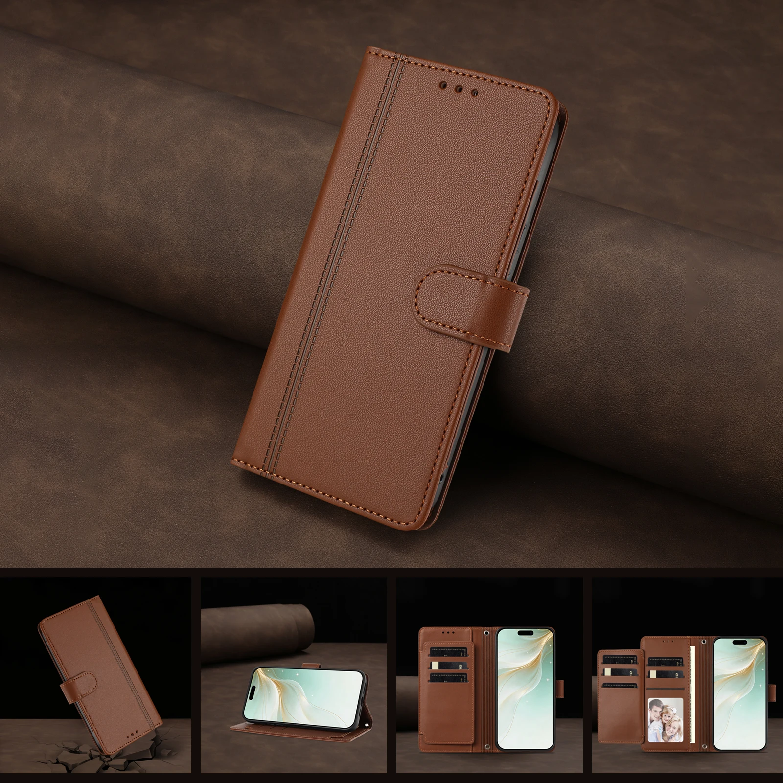 Leather Flip Wallet Case - Magnetic Shockproof Protection and Multi-Card Holder
