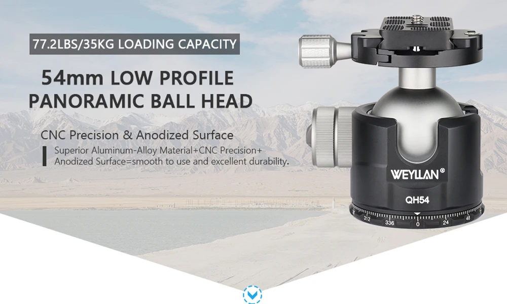 QB54 Tripod Head Professional 54mm Heavy Duty Metal Ball Head 360° Panoramic Cam