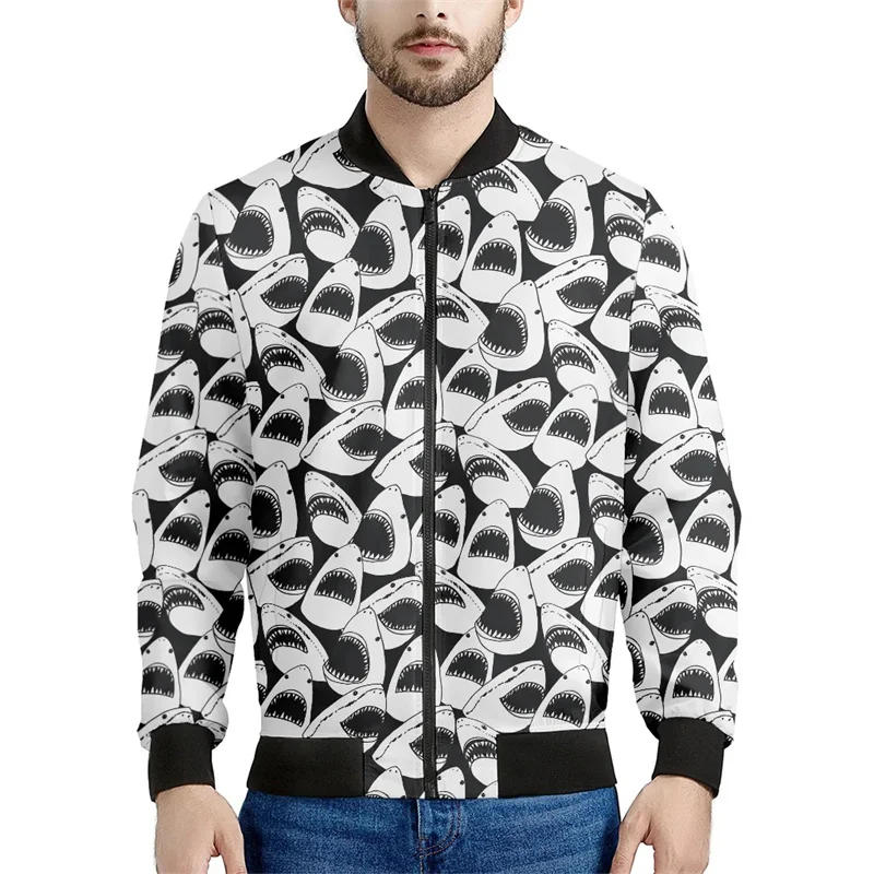 thumbnail image 1 of Chaqueta con estampado de tiburón divertido para hombre, con estampado 3D de animales, mangas largas, para primavera y otoño, chaquetas de gran tamaño con cremallera, abrigo, ropa de calle, 1 of 5