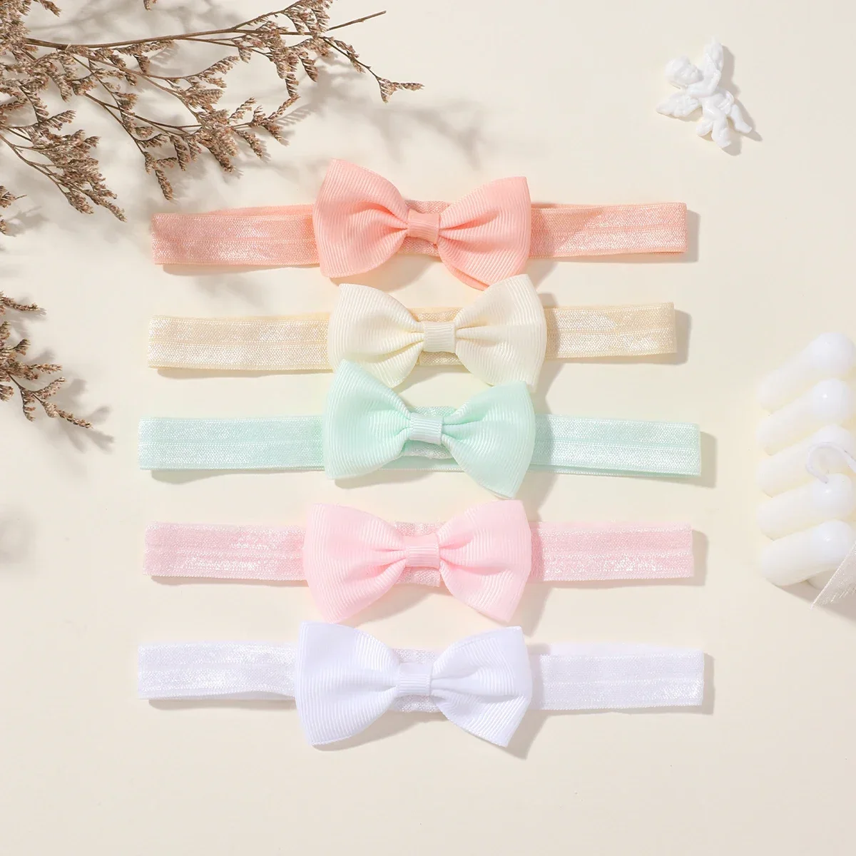 5 Teile/satz Einfarbig Ripsband Bowknot Stirnband Elastische Haarbänder für Mädchen Kleinkind Kinder Haar Zubehör