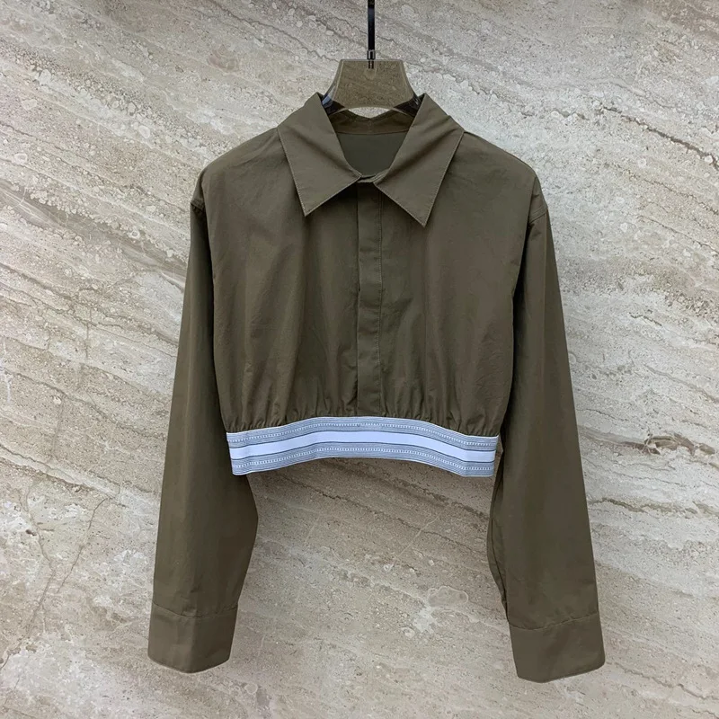 

2024 Fashion New Cropped Shirt Top Fashionable Open Waist Casual Long Sleeve Shirt Spring and Autumn