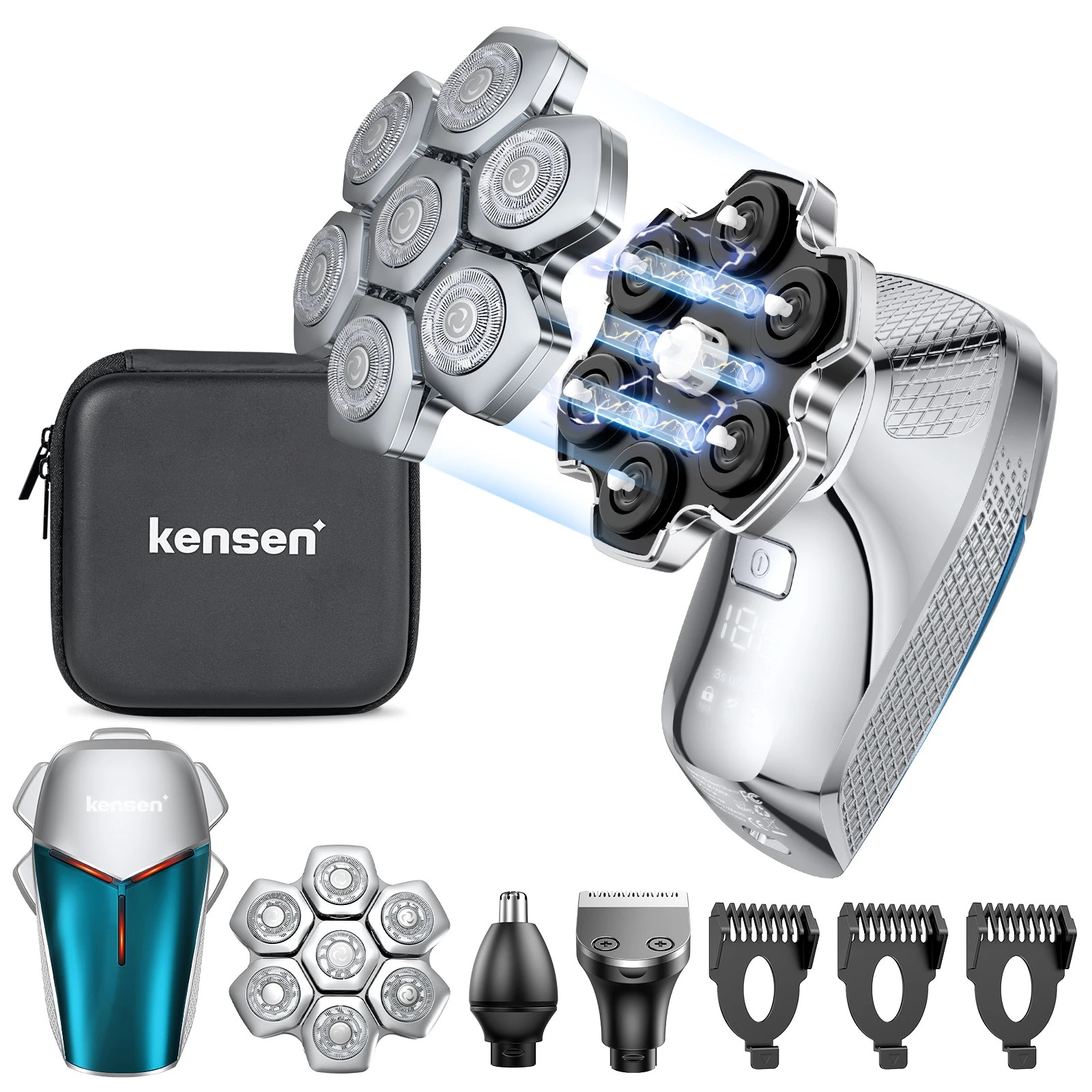 メンズシェーバー Kensen S18 電気ヘッドシェーバー男性用充電式 7D