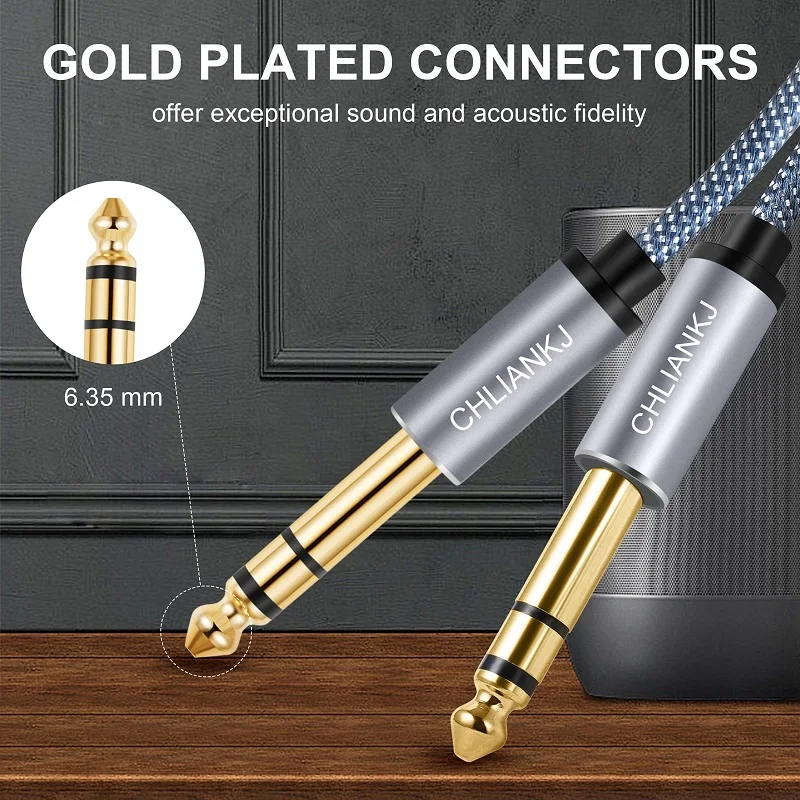 SHULIANCABLE 6.35mm Guitar Audio Cable, Nylon Braided 6.35mm to 6.35mm Jack Audio Cable for Electric Guitar, Keyboards, Etc — view 3