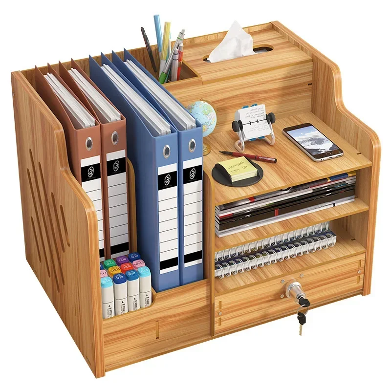 Office Multi-layer Desktop Storage Box with Lock Household Workstation File Drawer Storage Rack Desk and Miscellaneous Artifact