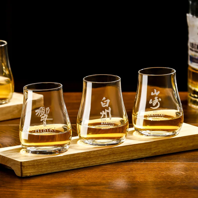 Whiskey Glass Round egg shaped Whiskey Glasses with Wooden tray Whiskey Tumblers