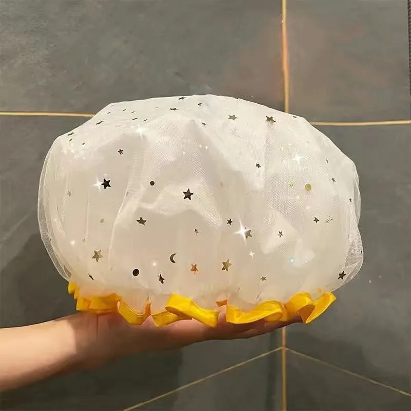 Shower Cap Waterproof Shower Cap Waterproof Double-Layer Shower Cap Starry Sky Design Fashion Reusable Bathing Hat Kitchen Oil-proof Sanitary Hat
