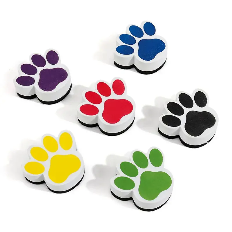 6 pcs Small Whiteboard Wipes Bear Paw Shape Magnetic Dry Wipes Suitable for Classrooms Children's Household Products