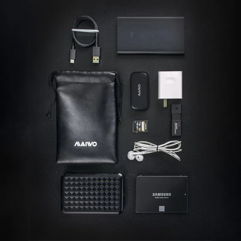 MAIWO High Quality PU Leather Soft Headphone Drawstring Bags Headset Earphone Data Cable Waterproof Storage String Bag Pouch