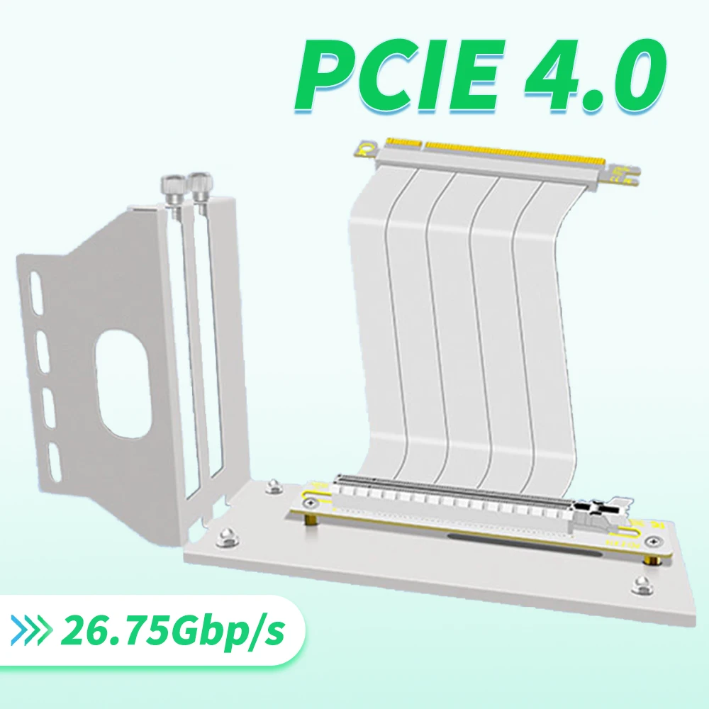 

White Iron 2 Slot PCIE Graphics Card Vertical Mount S Bracket GPU Holder + GEN4 PCI-E 4.0 X16 Riser Extension Cable 5cm~60CM