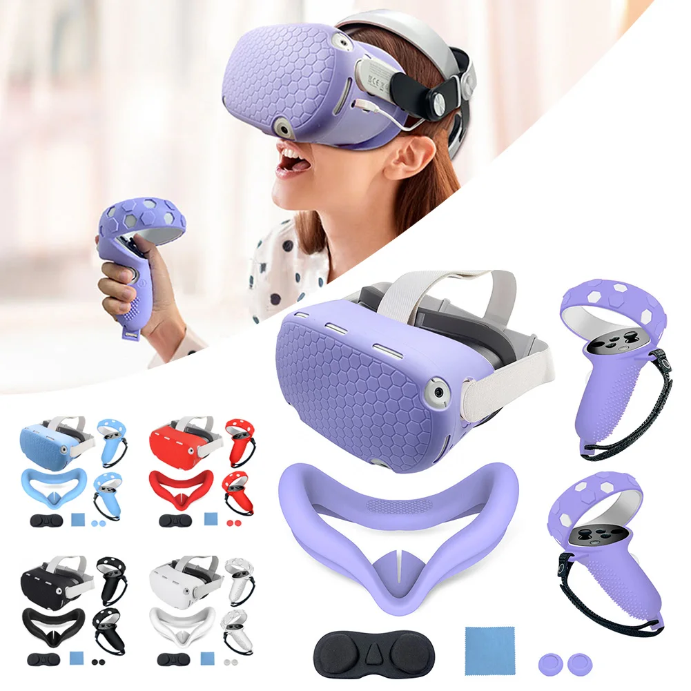 Silicone Protective Cover Set For Oculus-Quest 2 Dust-proof VRs Controller Skin Cover VRs Supplies