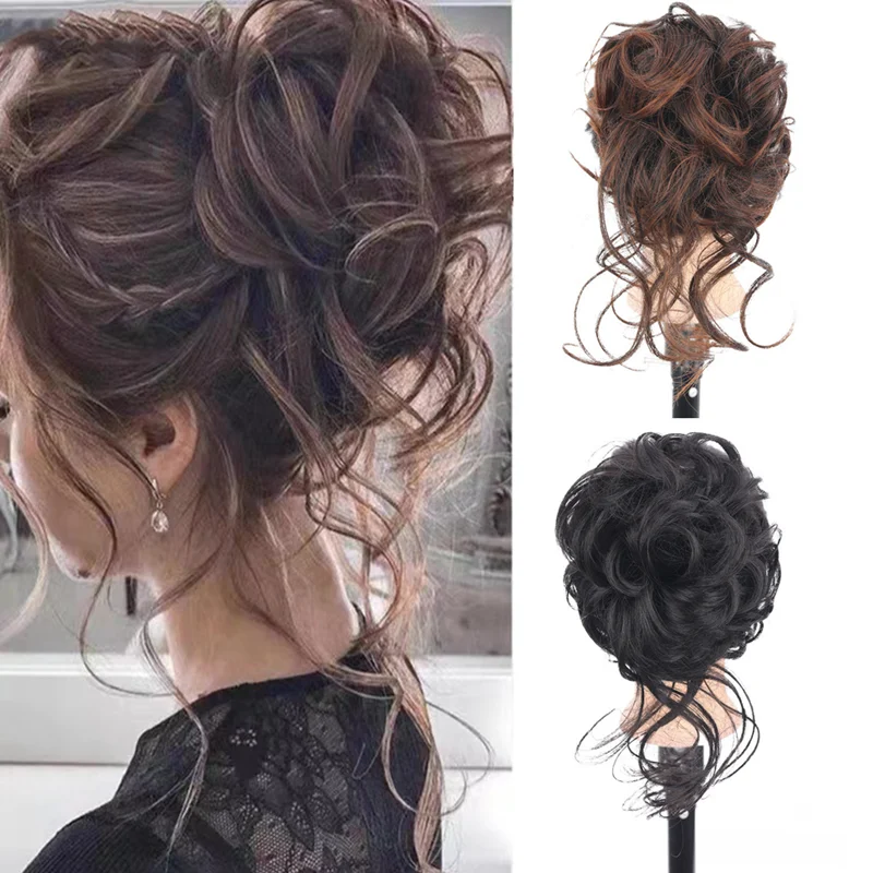 

Synthetic Hair Bun Chignon Messy Curly Hair Band Elastic Extensions Scrunchy False Hair Pieces For Women Hairpins Black Brown