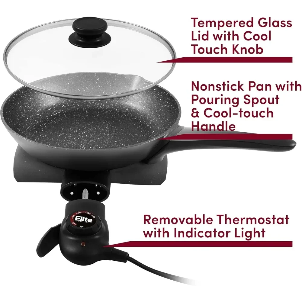 Heavy Duty 10.5-inch Fry Pan,Easy-Pour Spout,Dishwasher Safe, Rapid Heat Up,Non-stick Electric Skillet Tempered Glass Vented Lid 6
