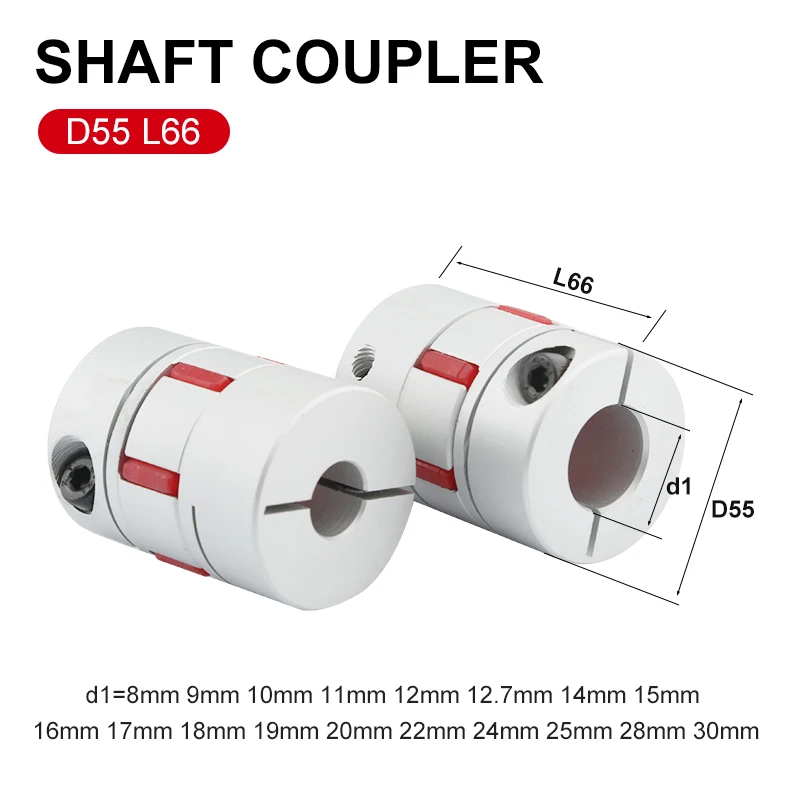 

CNC Coupler D55 L66 Aluminum And Plum Flexible Shaft Coupling Motor Joint Solid Rubber Pad 12/12.7/14/20/22mm